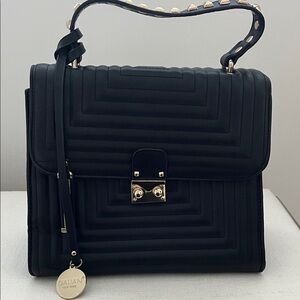GALIAN NEW YORK Black Quilted Leather Handbag with Studded Strap-Gold Hardware
